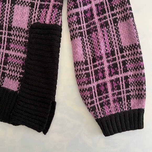 Nine West Purple & Black Plaid Knit Balloon Sleeve Mock Turtleneck Sweater - Picture 5 of 8